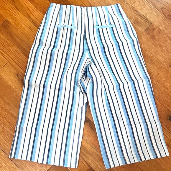 Coco Bianco,Linen/Rayon Cropped Wide-Leg Pants,Stripe Coastal Boho,EUC,Size M - Picture 3 of 9